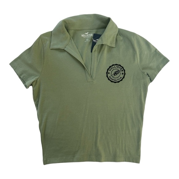 Holister Crop Polo T Shirt ~ Olive Size: M - Picture 3 of 4